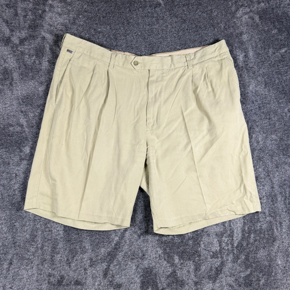 Tommy Bahama Mens 42 Pleated Silk Cotton Shorts Khaki Tan Island Casual